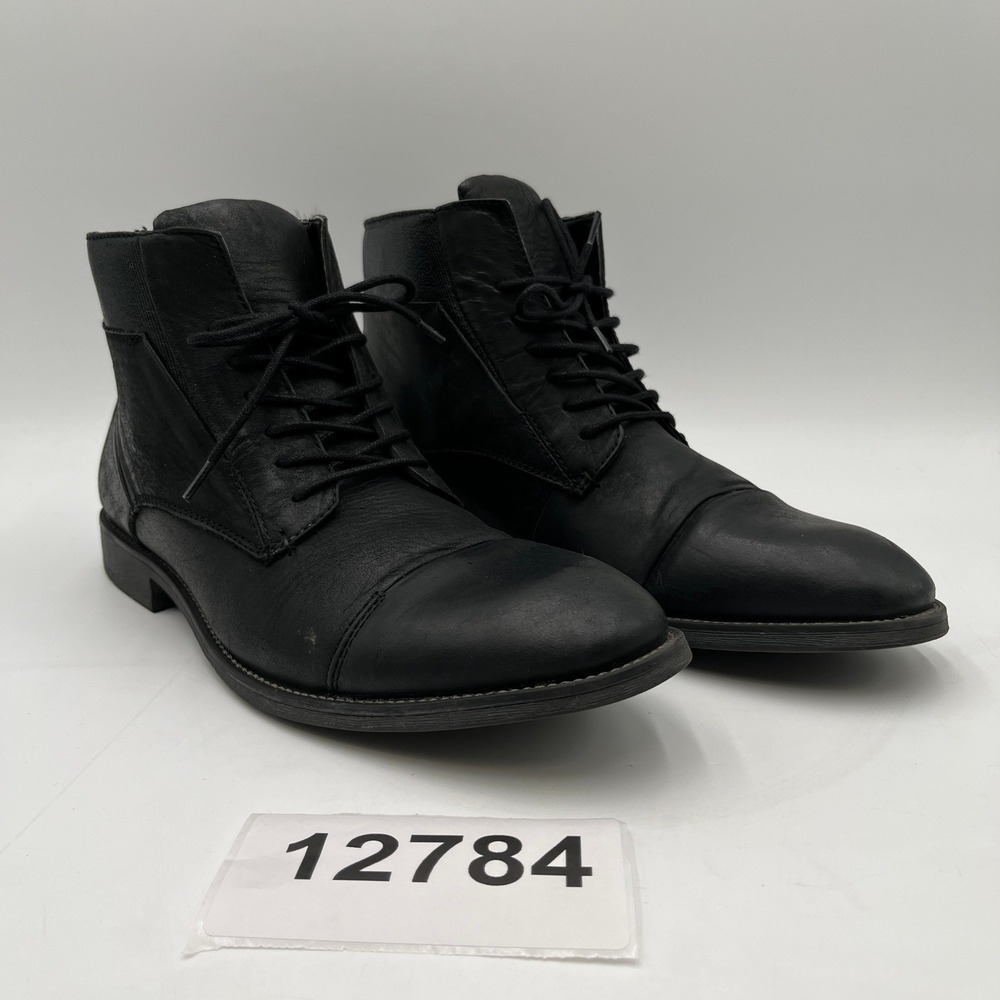 Steve Madden Dress Boots Mens 10 Black Leather Cap Toe Block Heels Lace Up